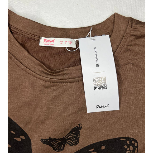 NWT Romwe Brown Light Weight Sweatshirt Long Sleeve Rich Brown with Butterfly M - Picture 8 of 9